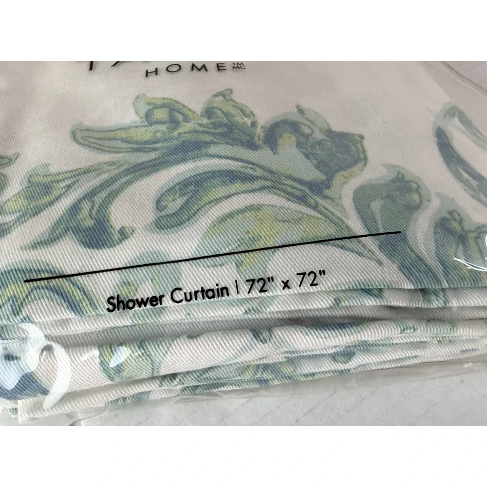 Tahari Home Green Blue Chinoiserie Damask Fabric Shower Curtain Paisley NWT